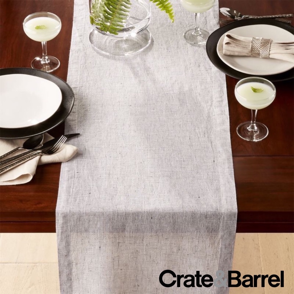 Crate & Barrel Suits Neutral Grid Grey Table Runner